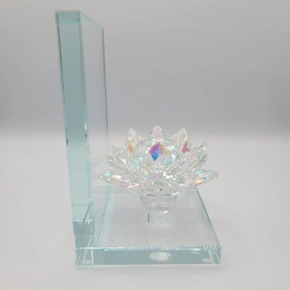Lotus Statuette Bookend Clear Glass Bright Shiny Flower